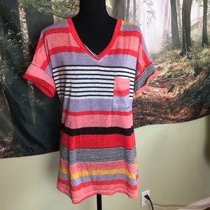 Striped multicolor v neck tee shirt